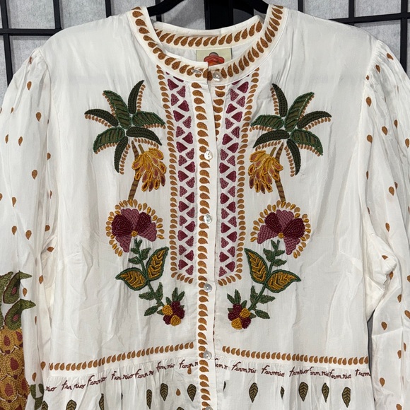 Farm Rio 🌴🍍XL Tropical Pineapple Palm Embroidered Beaded Midi Dress - Picture 5 of 14